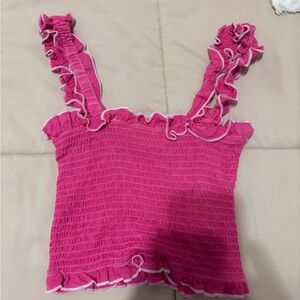 hot pink ruffle tank top